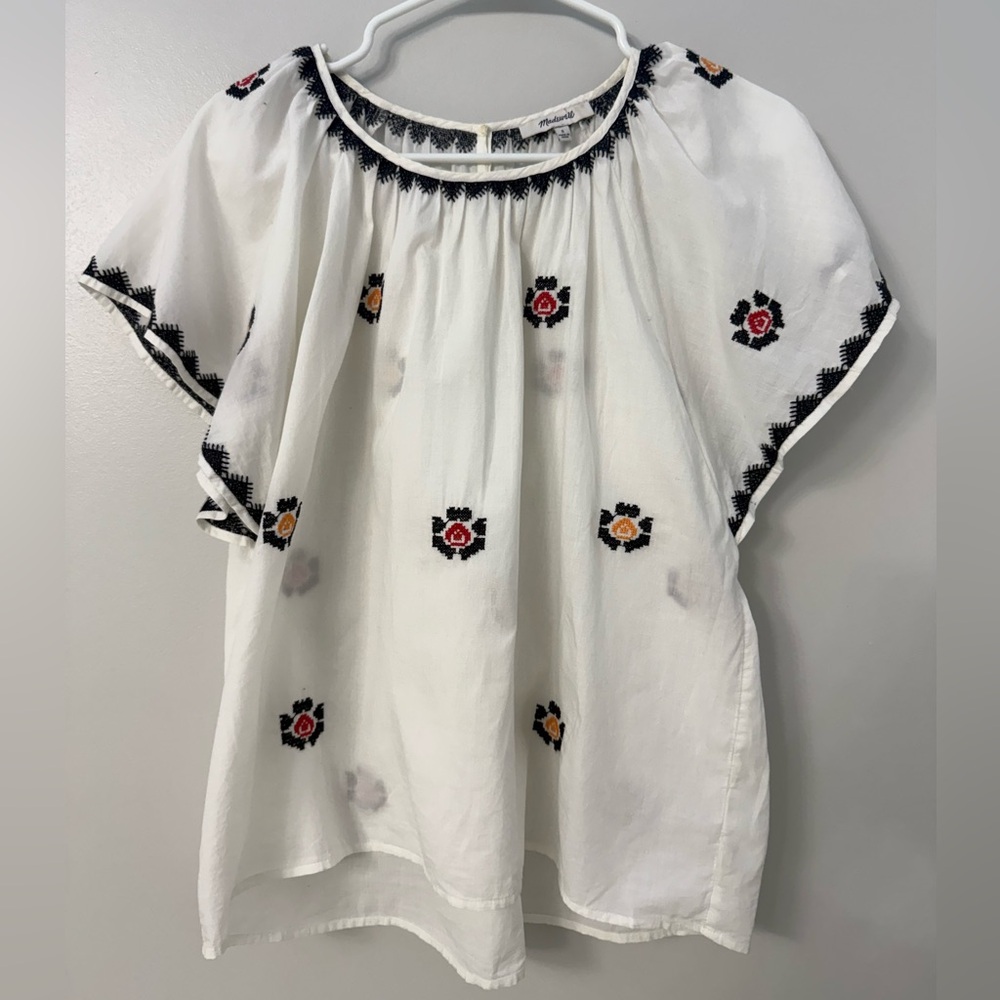 Madewell Embroidered Flutter-Sleeve Top